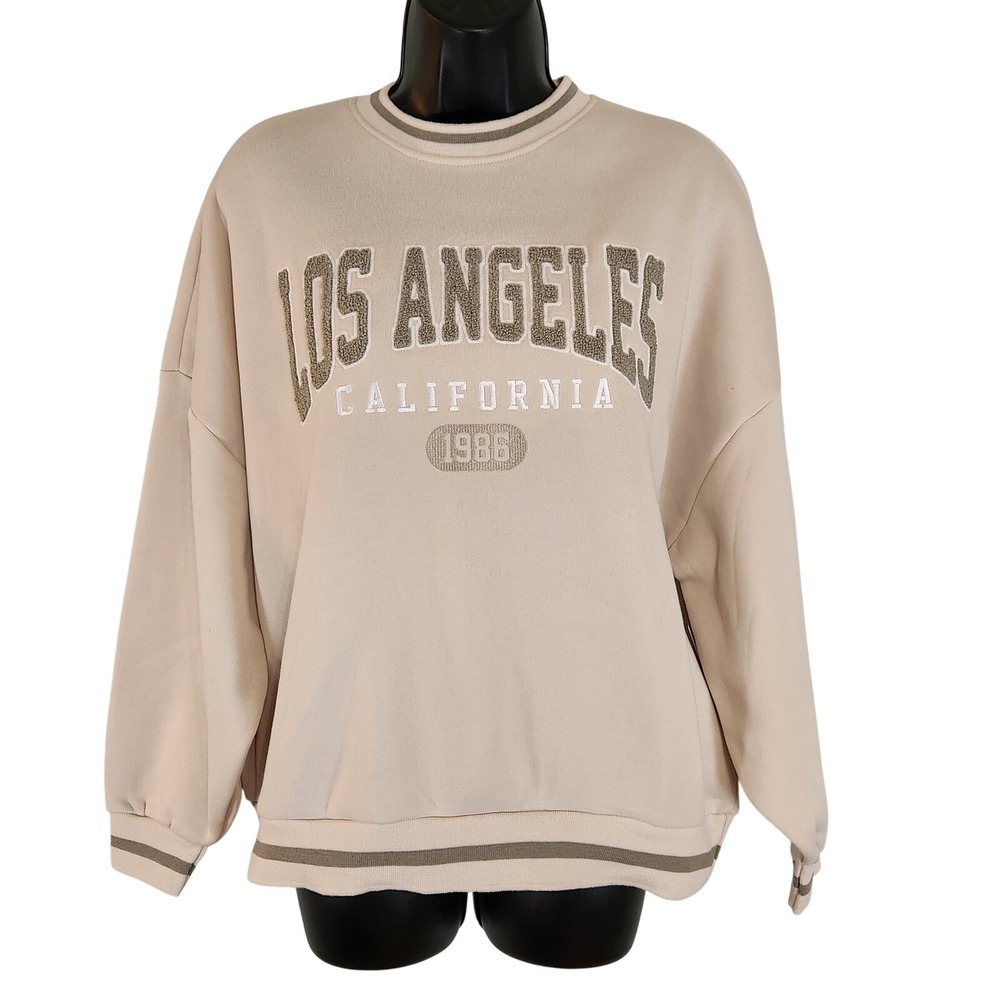 NWT Rue 21 Los Angeles California Graphic Pullover Sweatshirt Beige‎ Womens XS